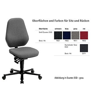 ESD Stuhl BASIC 2 Plus mit Rollen, Kunstleder schwarz, Permanentkontakt und Sitzneigung, Lehne 530 mm