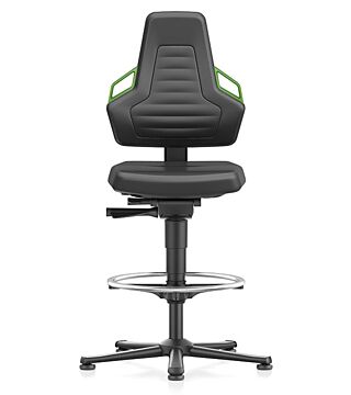 Laboratory chair NEXXIT 3, with glider and foot ring, imitation leather, green handles