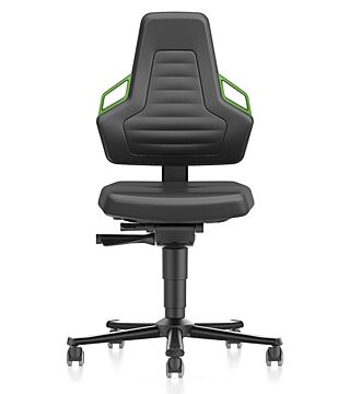 Laboratory chair NEXXIT 2 with castors, imitation leather, green handles