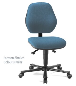 Laboratory chair Basic 2 with castors, blue imitation leather, backrest 430 mm, aluminium base in frame colour