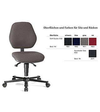 ESD chair BASIC 2 with castors, fabric Duotec grey, backrest 430 mm