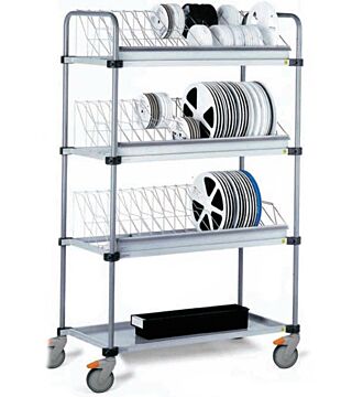 SMD transport trolley with 4 shelves and swivel castors, RAL 7035ESD powder-coated