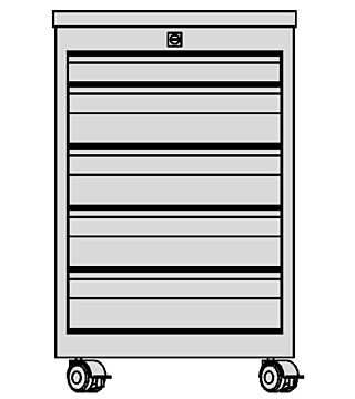 ESD drawer block F0 Quadro, mobile, 4 swivel castors, gray / blue, conductive powder-coated, 418x567x683 mm