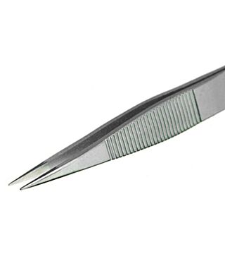 Tweezers, with thick flat tips and serrated externally, 120 mm
