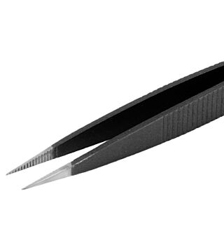 ESD Tweezers, with thick flat tips and serrated internally & externally, 120 mm