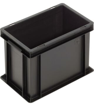 ESD container NB MC, 300x200x220mm, schelp handgrepen, bodem/zijwanden gesloten, zwart