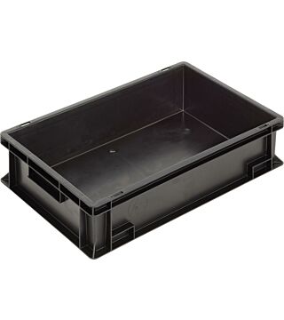 ESD container NB MC, 600x400x150mm, grip rails, bottom/sides closed, black