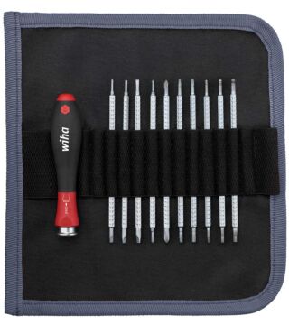 Screwdriver set with interchangeable blades SYSTEM 4, mixed, 11-pieces, in roll pouch (27820)