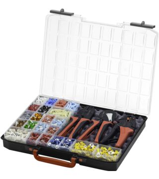Stripping and crimping tool set 4 pcs. with fasteners 2.600 pcs. Color code 1 (FR) in assortment box (43982)