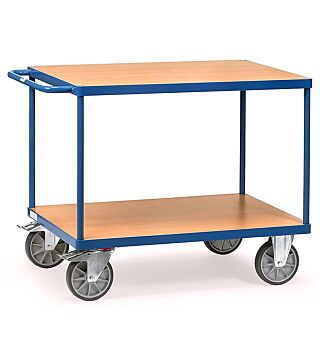 Table trolley, max. load 600kg, with 2 wooden shelves, 1000x700mm