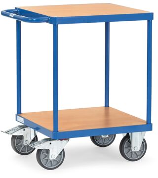Table trolley, max. load 500kg, with square loading area, with 2 wooden shelves, 600x600mm