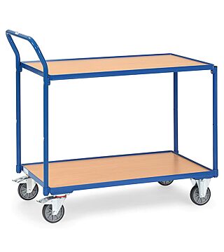 Table trolley, with 2 wooden shelves, handle upright, 1000x600mm