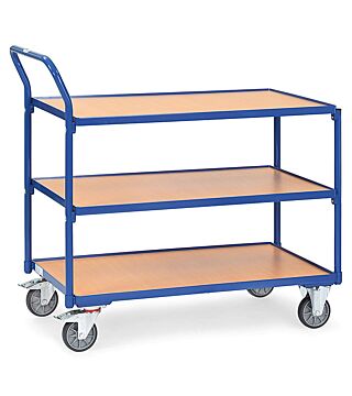 Table trolley, with 3 wooden shelves, raised handle, 1000x600mm