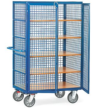 Box trolley, covered with wire mesh, double wing door with bar lock, 1000x680mm