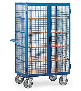 Box trolley, max. load 750kg, wire mesh panelling, double wing door with espagnolette lock, 1000x680mm