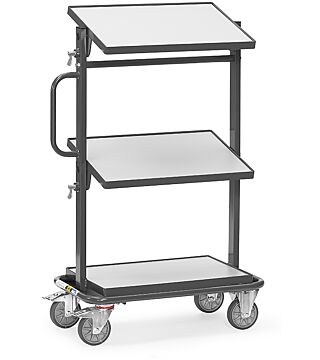 ESD side trolley, max. load 200kg, with 3 wooden shelves, load surfaces can be tilted, 605x405mm