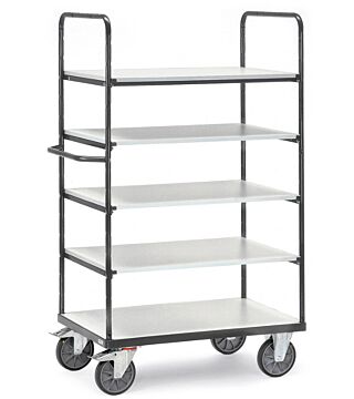ESD shelf trolley, 5 shelves, 1800 mm height, 600 kg, 1200 x 800 mm