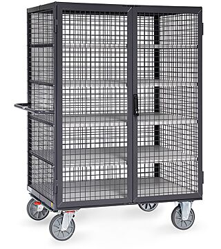 ESD box trolley, electrically conductive with double wing door and shoot bolt lock, 1200x780mm