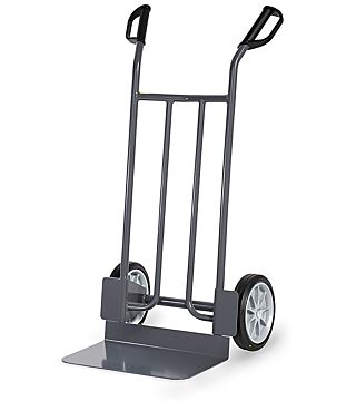 ESD tubular steel truck, load capacity 250kg, solid rubber tyres, safety handles, bucket: 300x480mm