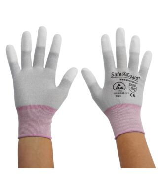 ESD handschoen grijs, gecoate vingertoppen, nylon/koolstof
