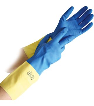 Rękawica Hygostar DUALPRENE, niebieski/żółty, lateks/neopren