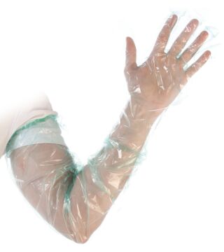 Hygostar LDPE gloves SOFTLINE EXTRA LANG, green, smooth, elastic band, 90 cm