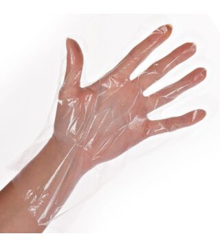 HDPE gloves Polyclassic Strong, hammered, transparent, size 8/M, dispenser box: 200 pcs.