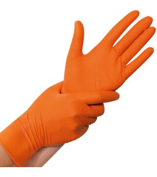 Hygostar nitrile glove POWER GRIP, orange, powderfree