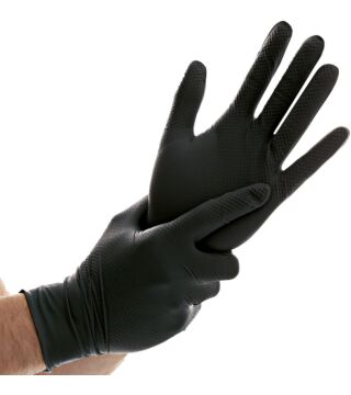 Hygostar nitrile glove POWER GRIP, black, powderfree