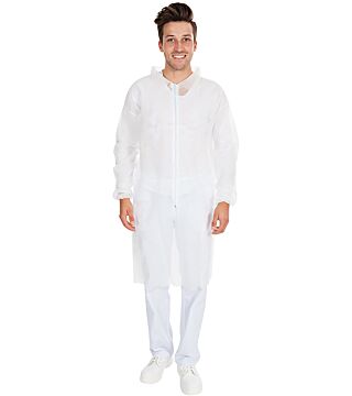 Hygobase visitor gown ECO, white, PP-fleece 30gr/m², zipper