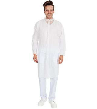 Hygonorm visitor gown "Light", white, PP fleece 30gr/m², snap fasteners