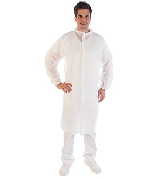 Hygostar visitor smock, white, PP fleece 50gr/m², velcro fasteners
