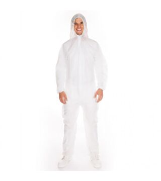 Hygonorm overall "Eco", PP, M, white waist + arm rubber, hood