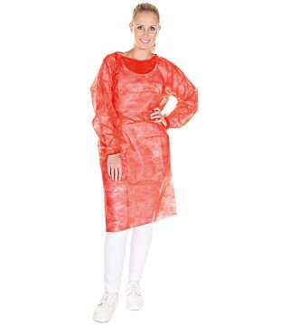 Hygostar surgical gown PP, red, 115x140cm, elastic sleeve & waist band