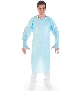 Hygostar CPE examination gown, blue, with thumb hole