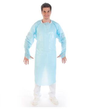 Hygonorm CPE examination gown, blue, with thumb hole