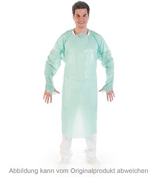 Examination gown, CPE, 115cm, with thumb hole, green, size XL