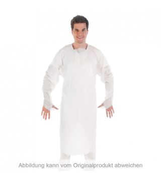 Examination gown, CPE, 115cm, with thumb hole, white, size XL