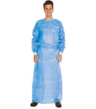 Hygostar surgical gown "High Risk", PE partially laminated, blue XL, 150x140 cm, closed neck band