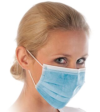 Hygostar face mask PP, blue, type II 3-layer (99%), elastic bands, dispenser box
