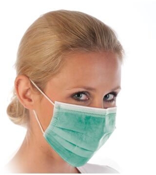 Hygostar face mask PP, green, type II 3-layer, antistatic, elastic bands