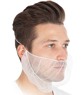 Ochraniacz na brodę Hygostar, z bezlateksową gumką, nylon, biały, 46x20cm, PU: 100 szt.