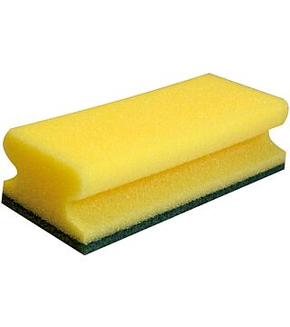 Cleaning sponge with handle, yellow/green, 15x7x4,5cm
