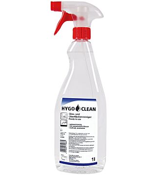 HygoClean detergente per vetri e superfici Pronto all'uso, valore di pH 6-7, con spruzzatore, potente, senza striature, 1 litro