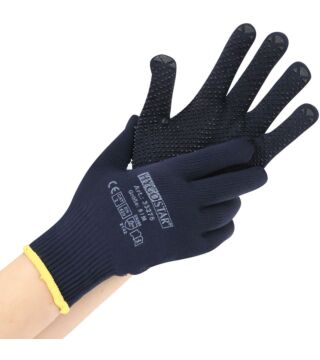 Medium knitted gloves "Pearl Light", dark blue, black PVC-nubs