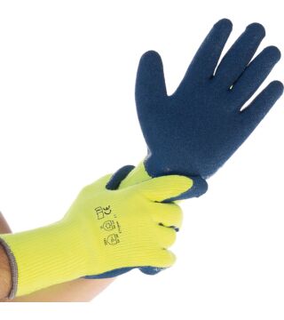 Hygostar cold protection glove WINTER STAR latex coating, neon yellow/blue, size XL