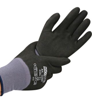 Hygostar stretch knitted glove ERGO FLEX 4/4, nitrile PU coating, black, 4/4 dipped