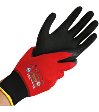Nylon/elastane fine knitted glove ERGO STAR, nitrile microfoam coating, red