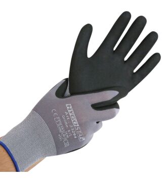 Hygostar stretch knitted glove ERGO FLEX, nitrile PU coating, black