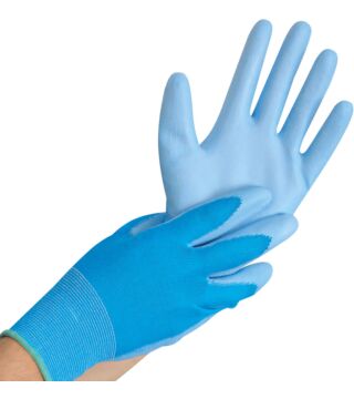 Hygostar fine knitted glove ULTRA FLEX HAND BLUE, PU coating, blue